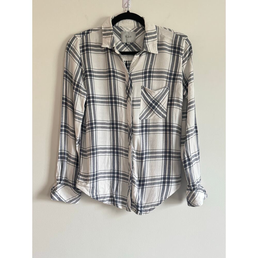Rails Women’s Plaid Button Down Shirt Size Small Blue White Flannel‎ Rayon